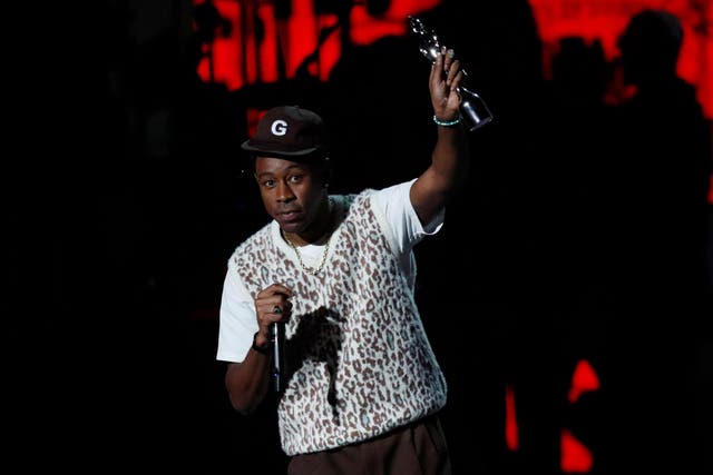 Tyler the Creator collects his award for International Male Solo Artist during the 2020 Brit Awards on 18 February 2020 in London.