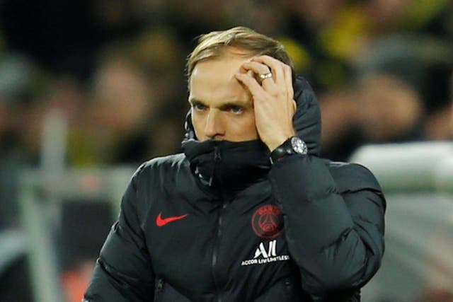 A worried Tuchel looks on in Dortmund