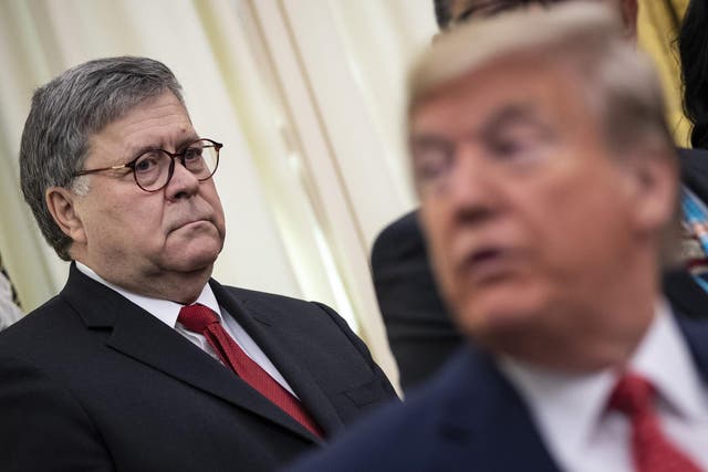 William Barr, left, has served as attorney general in the Trump administration since February 2019