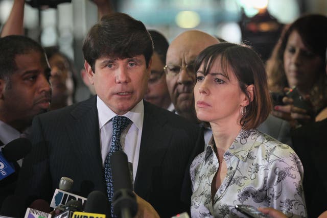 Former Illinois Governor Rod Blagojevich and wife Patti speak to the press following a verdict at his 2010 corruption trial in Chicago.