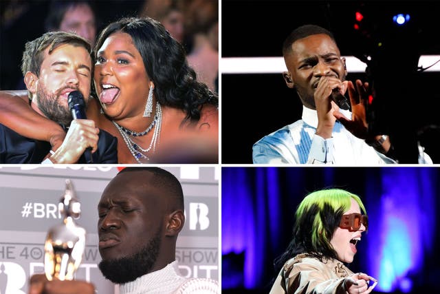 Clockwise from top left: Jack Whitehall with Lizzo, Dave, Billie Eilish and Stormzy