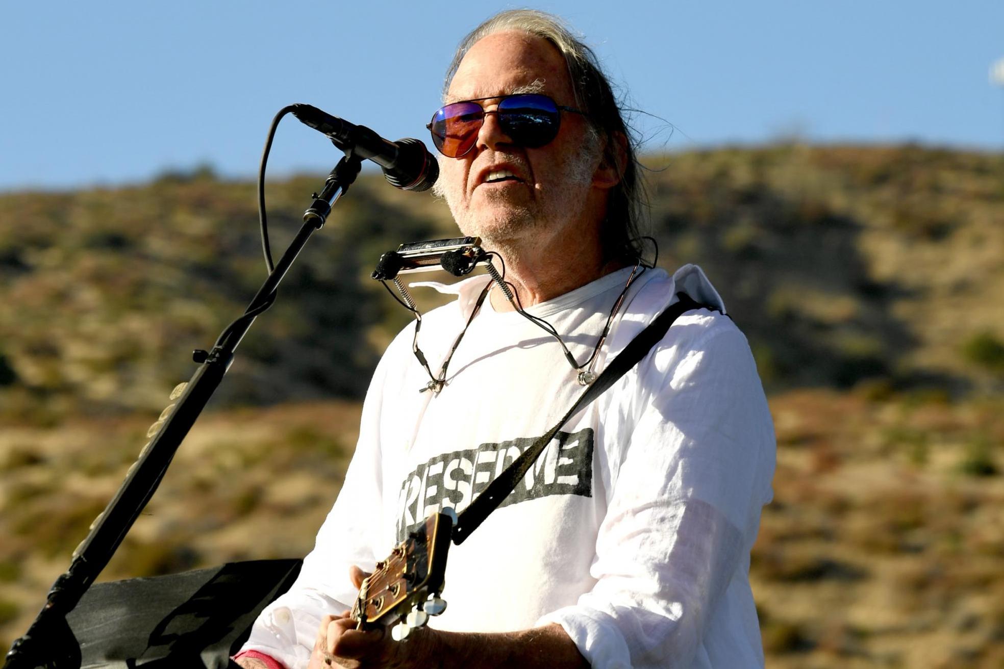 Neil Young performs on 14 September 2019 in Lake Hughes, California.