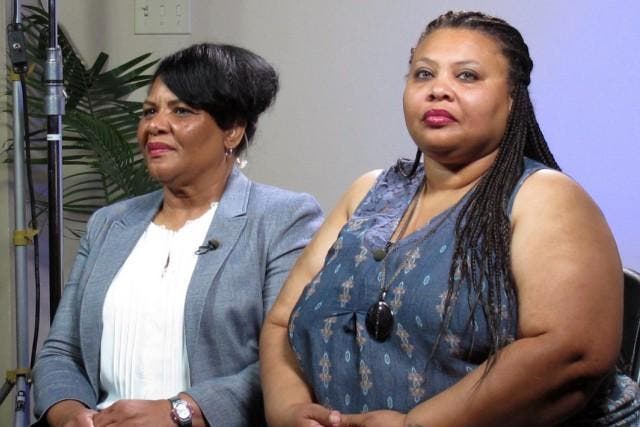 Alice Marie Johnson, left, and her daughter Katina Marie Scales wait to start a TV interview in Memphis 18 February 2020