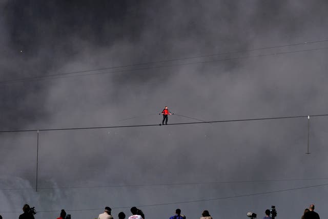 Nik Wallenda crossing Niagara Falls on a tightrope