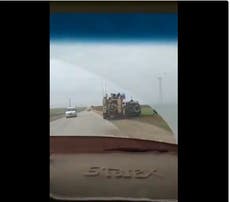 US military truck filmed ramming Russian jeep off the road in Syria