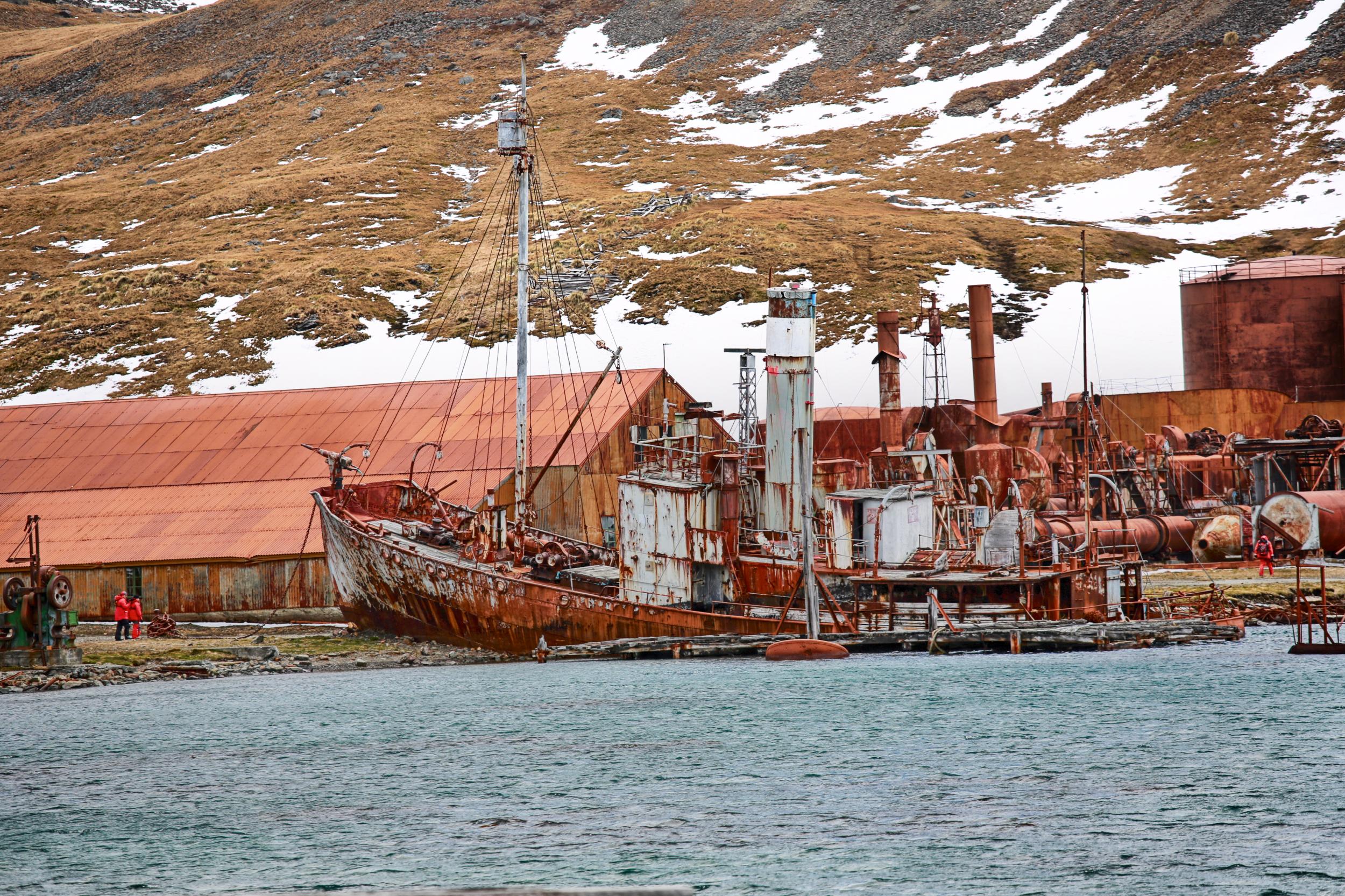 Abandoned boats and buildings at Grytviken whaling station