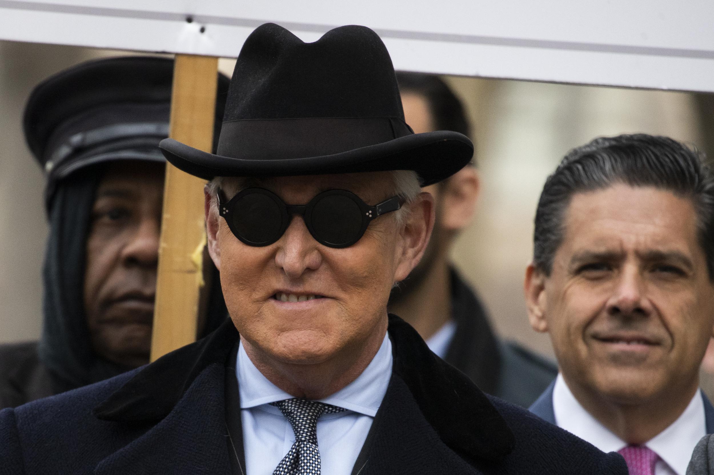 Roger Stone, a staunch ally of President Trump, arrives at federal court in Washington, DC, on Thursday for sentencing on his convictions for witness tampering and lying to Congress