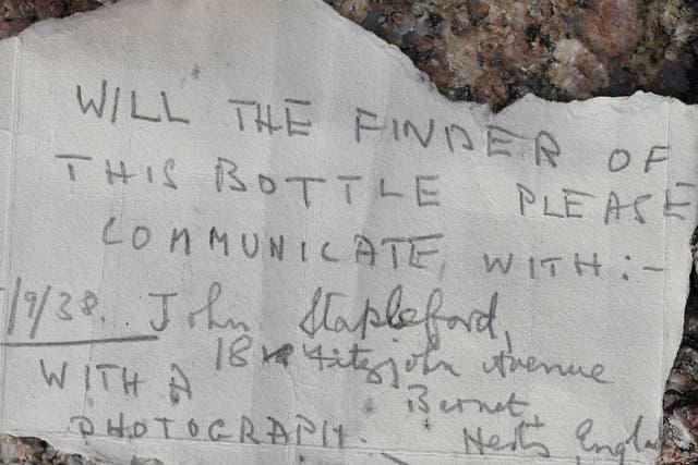 A message in a bottle dating back to September 1938 was found washed up on a beach on the Channel Island of Jersey by Nigel Hill on 18 February 2020.