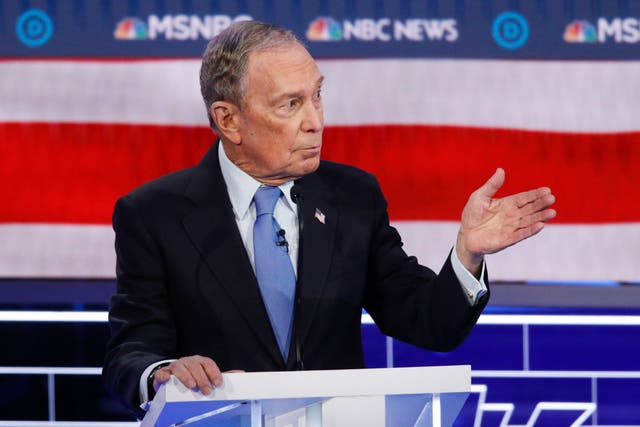 Mike Bloomberg speaks during Wednesday’s Democratic presidential primary debate in Las Vegas
