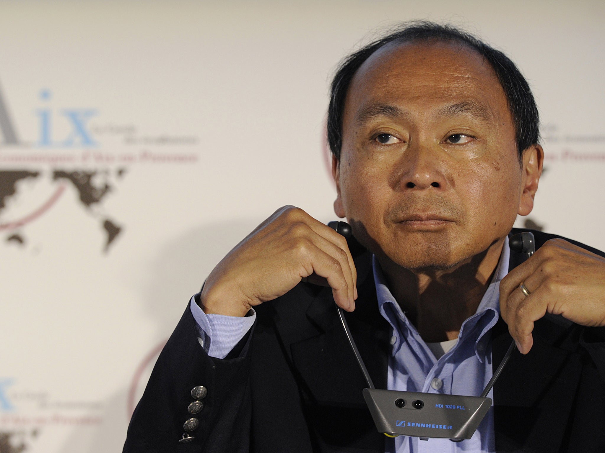 Fukuyama attends a conference during the first day of the 2013 Economic Forum in Aix-en-Provence
