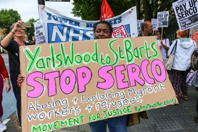 Health workers demonstrating in London in 2017 over their pay and treatment by Serco