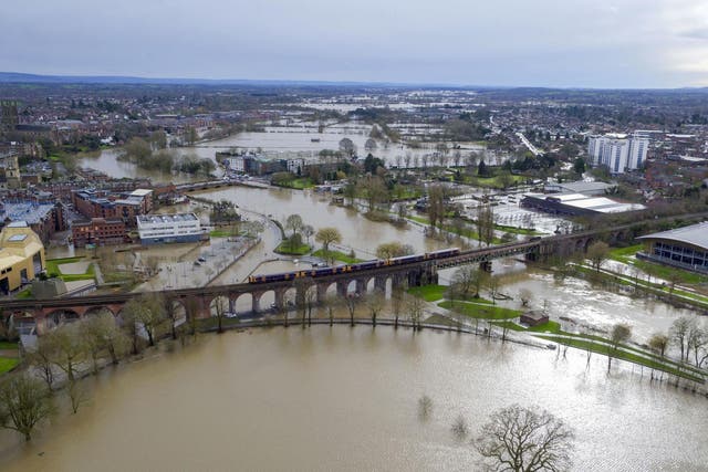 Flood water continues to surround Worcester city centre, in the aftermath of Storm Dennis