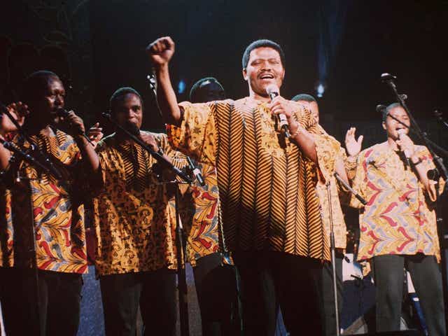 Shabalala fronts Ladysmith Black Mambazo during the concert for Nelson Mandela at the Albert Hall, London, in 1996