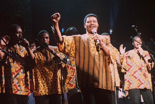 Shabalala fronts Ladysmith Black Mambazo during the concert for Nelson Mandela at the Albert Hall, London, in 1996
