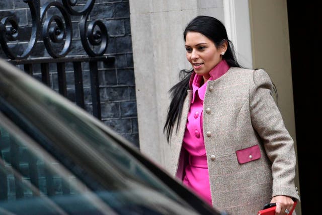 Priti Patel leaves Downing Street after a cabinet meeting in London