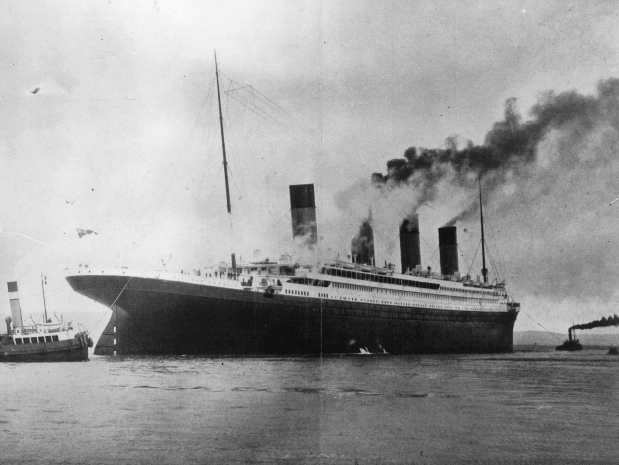 The luxury White Star liner 'Titanic', which sank on its maiden voyage to America in 1912, seen here on trials in Belfast Lough