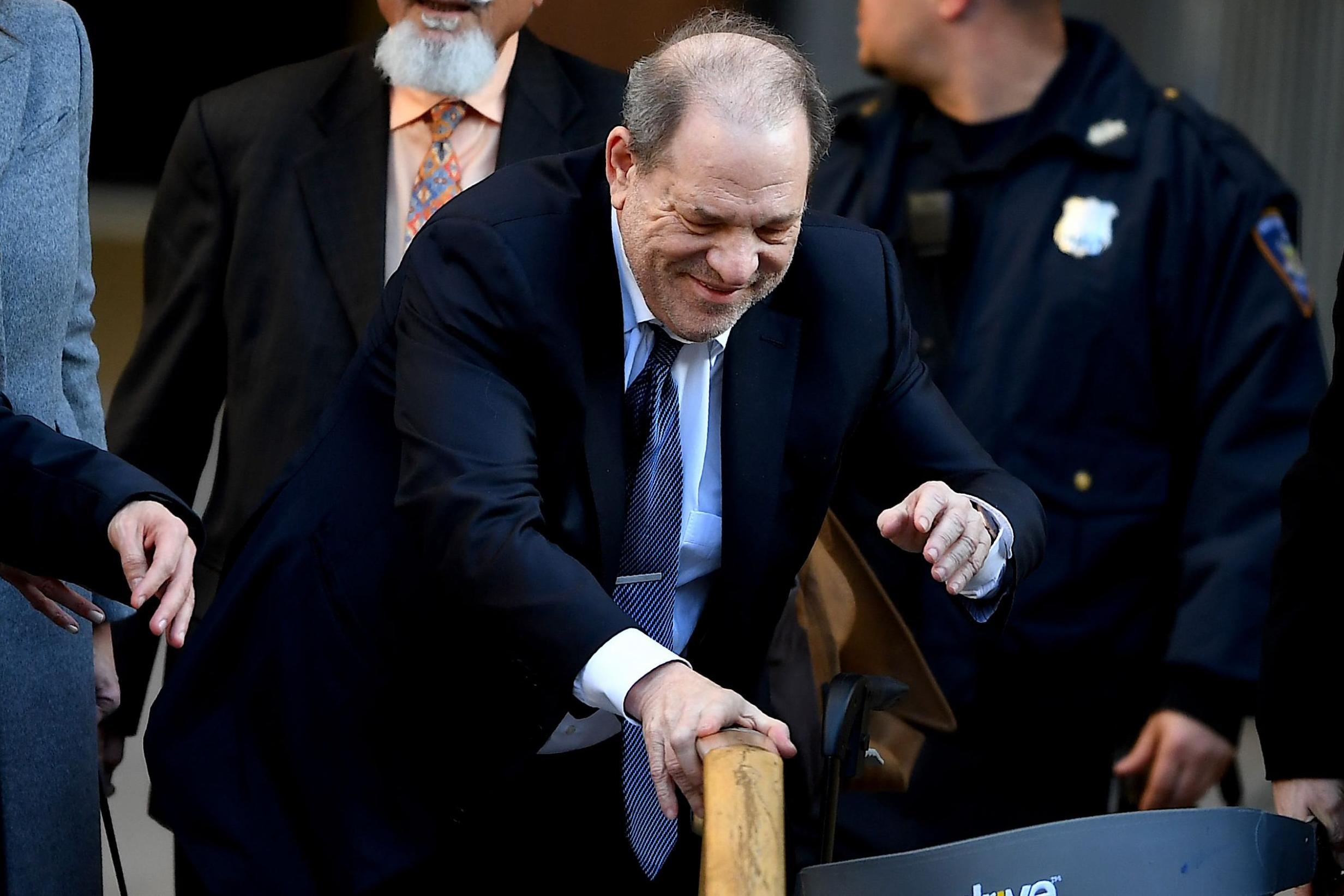 Harvey Weinstein leaves the courthouse as a jury continues with deliberations on 21 February 2020 in New York City.