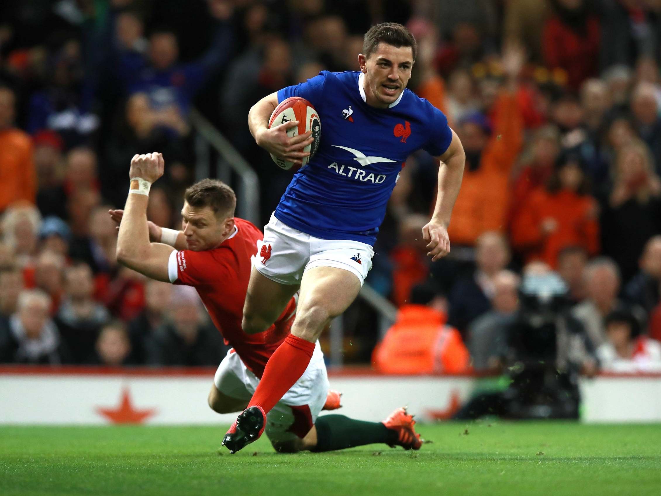 Anthony Bouthier scored France’s first try against Wales