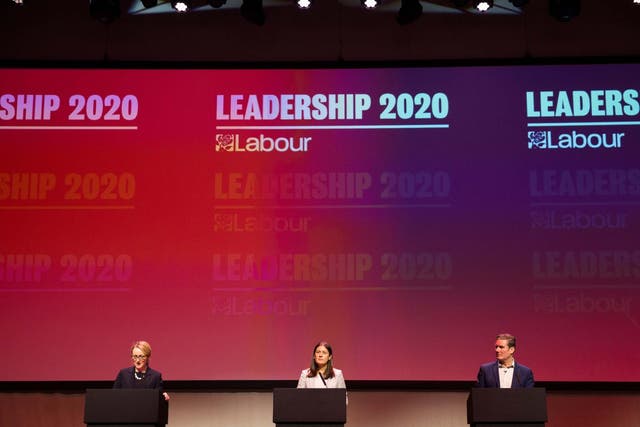 Long-Bailey, Nandy and Starmer at a leadership hustings in Glasgow on 15 February
