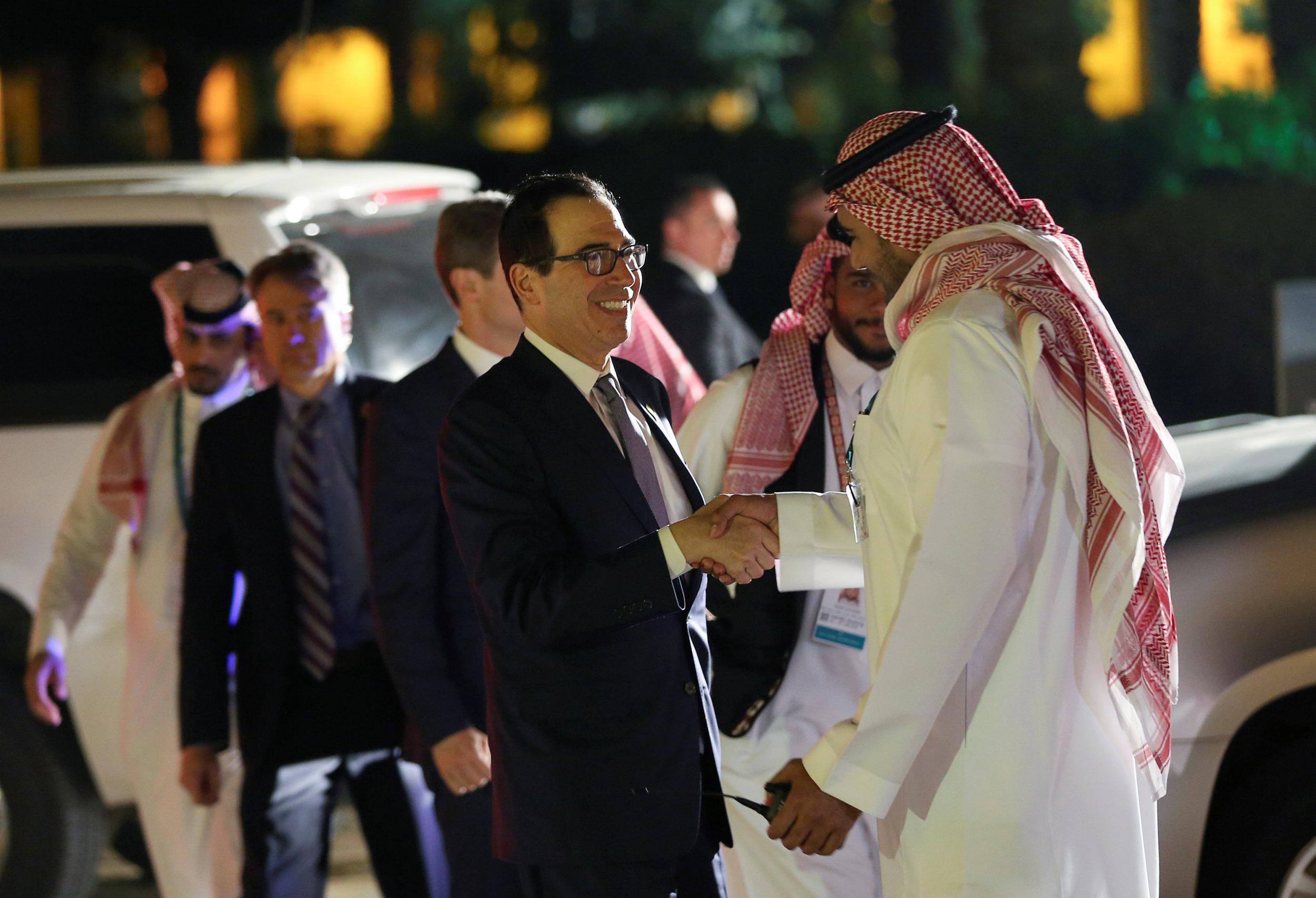 US Treasury Secretary Steven Mnuchin arrives for a welcome dinner at Saudi Arabia Murabba Palace, during the G20 meeting of finance ministers and central bank governors in Riyadh.