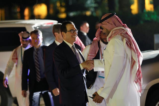 US Treasury Secretary Steven Mnuchin arrives for a welcome dinner at Saudi Arabia Murabba Palace, during the G20 meeting of finance ministers and central bank governors in Riyadh.