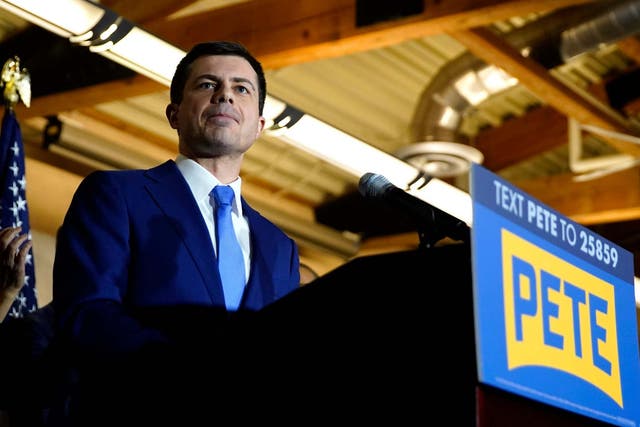 Pete Buttigieg speaks to supporters at his party after the Nevada Caucus in Las Vegas