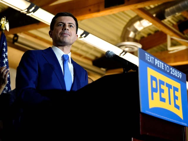 Pete Buttigieg speaks to supporters at his party after the Nevada Caucus in Las Vegas