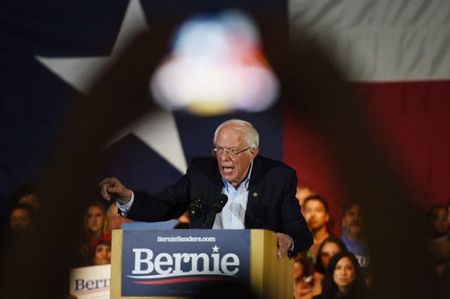 Bernie Sanders speaks after being declared the winner of the Nevada Caucus as he holds a campaign rally in San Antonio Texas 22 February 2020
