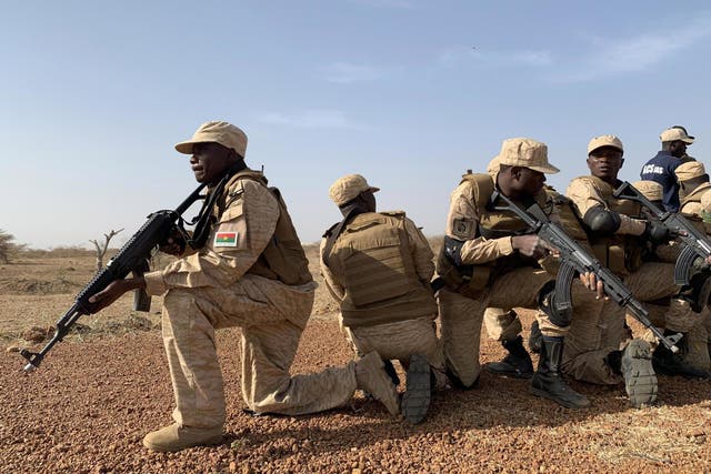 Burkinabe special forces practice responding to attacks at a military training exercise run by the United States in Thies Senegal on 19 February