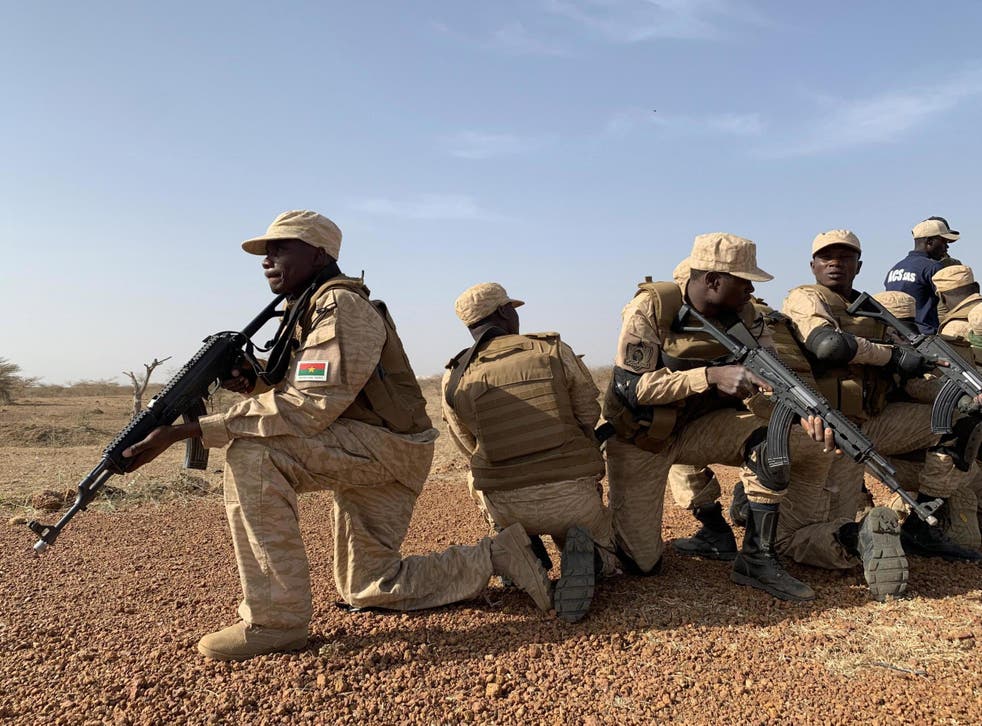 Burkinabe special forces practice responding to attacks at a military training exercise run by the United States in Thies Senegal on 19 February
