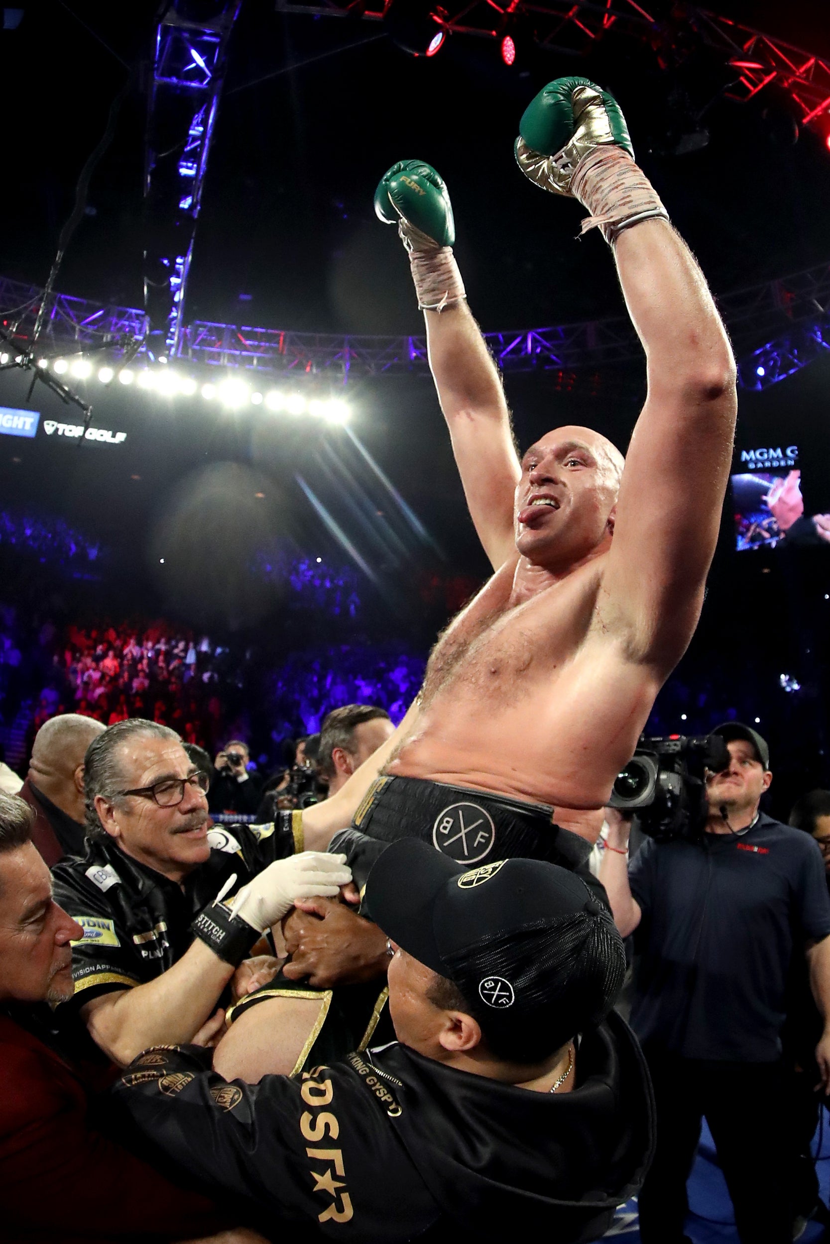 Fury celebrates his victory in Las Vegas (Getty)