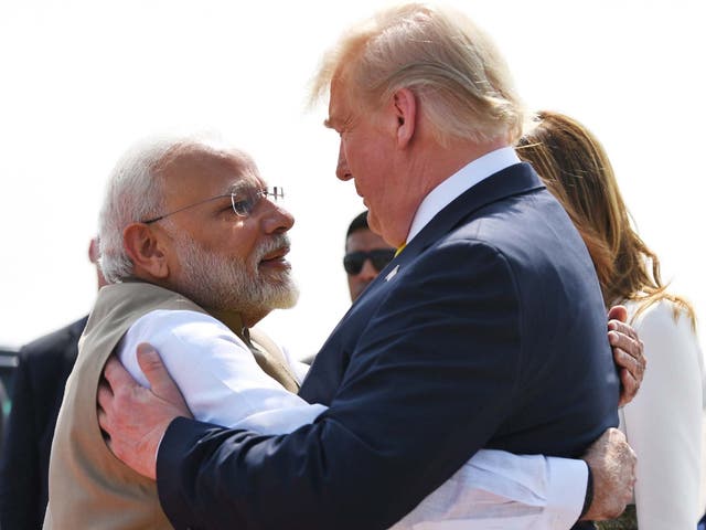 Narendra Modi greets Donald Trump on his arrival in India