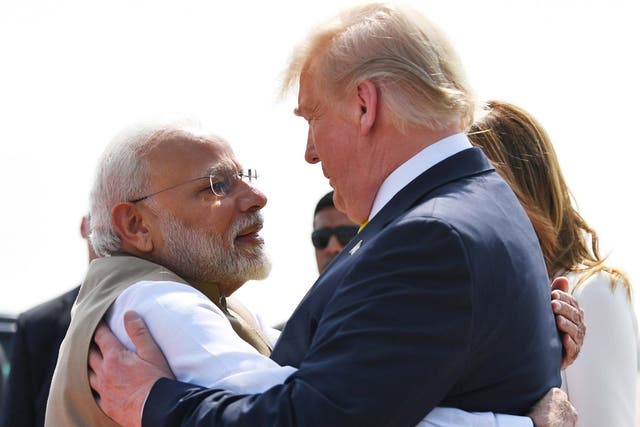 Narendra Modi greets Donald Trump on his arrival in India
