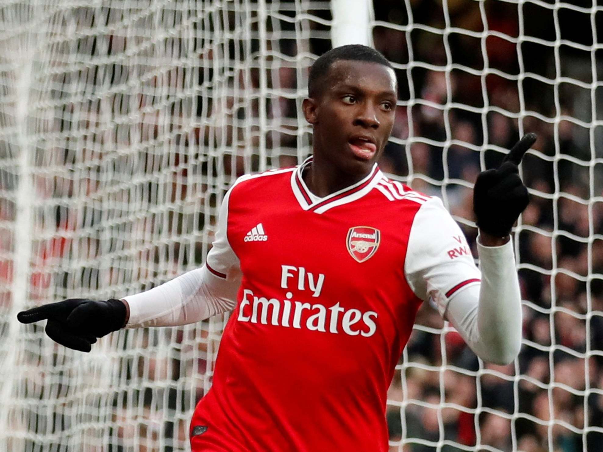 Arsenal's Eddie Nketiah celebrates scoring