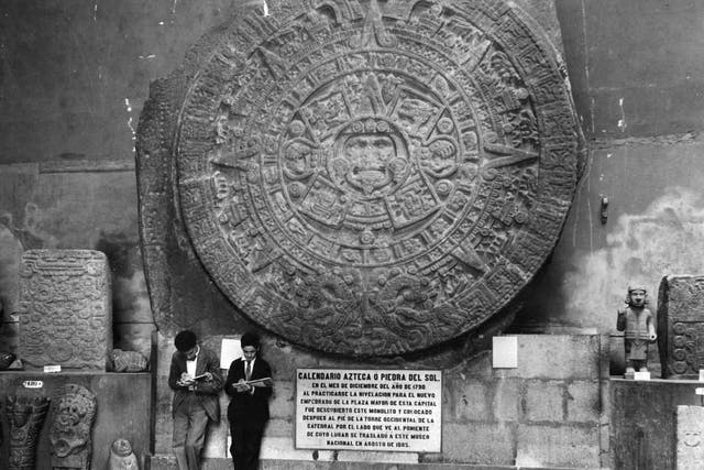 Calendars vary by century and by time. Pictured above is the Aztec calendar at the American National Museum in 1930