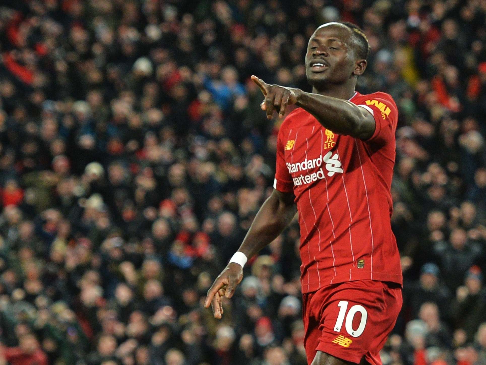 Sadio Mane celebrates scoring