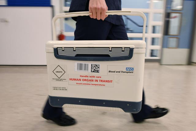 An NHS human organ in transit box at St George's Hospital in Tooting, south London
