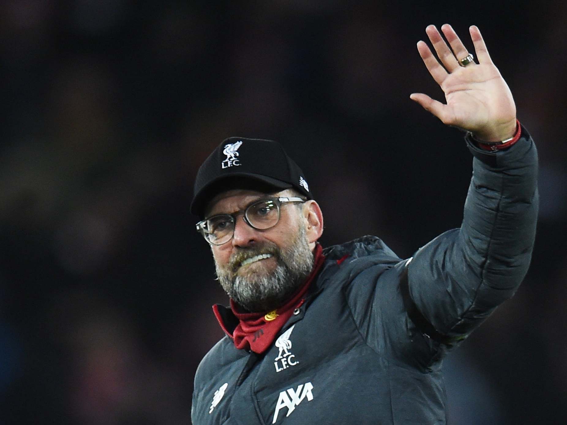 Klopp applauds the Liverpool fans after victory over West Ham