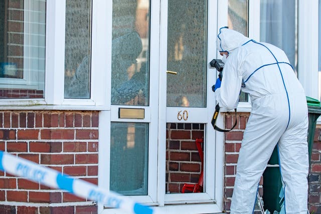 Police forensics at the murder scene in Moat Road, Oldbury