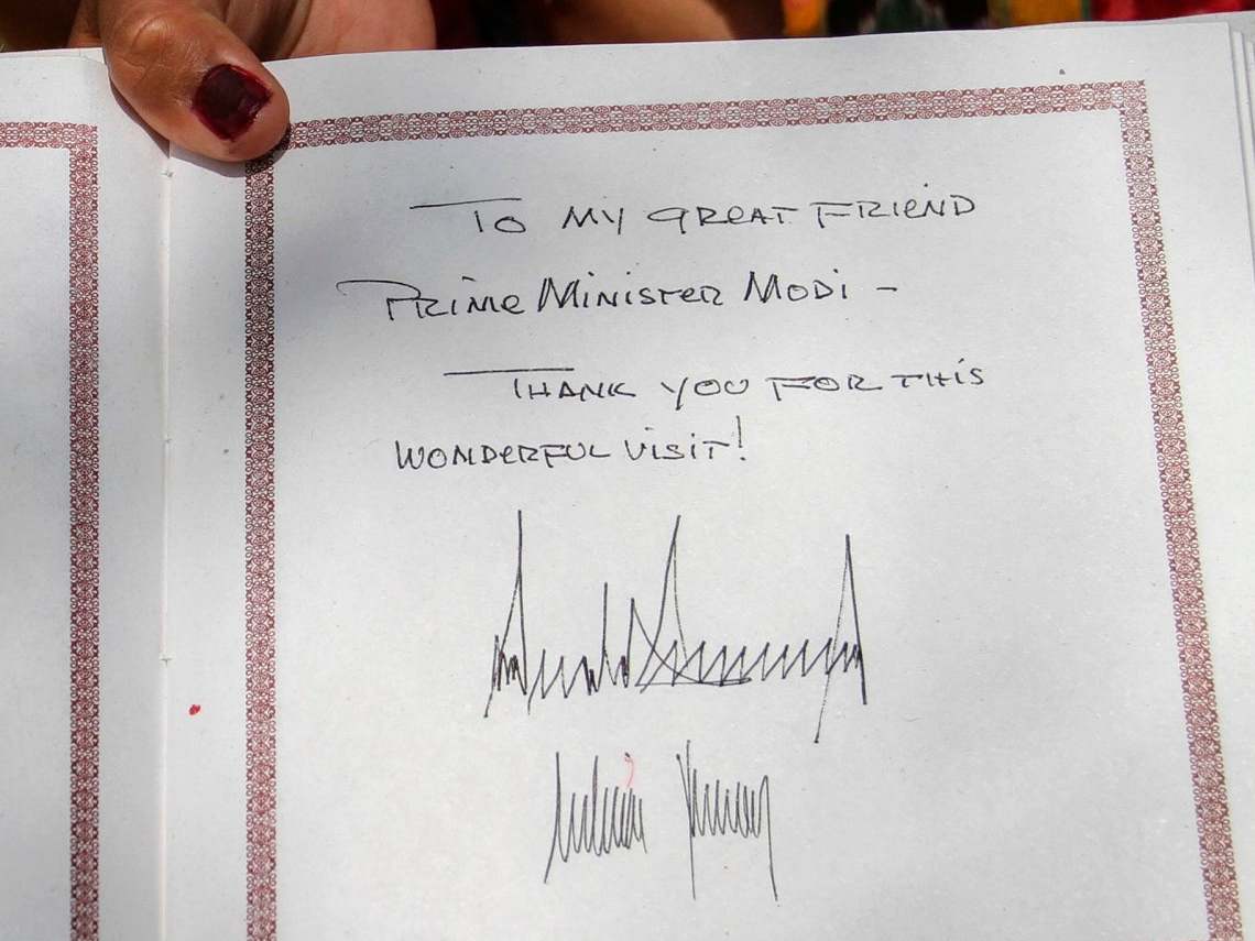 The Trump's both signed the visitors' book at the Ashram set up by Mahatma Gandhi