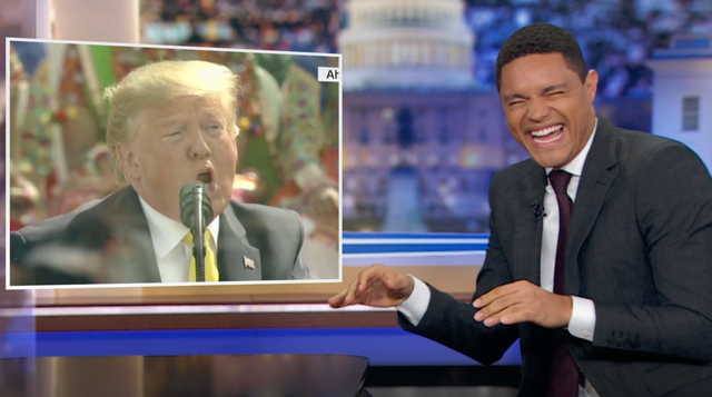 The Daily Show host Trevor Noah covered President Trump's wild attempts at pronouncing Hindi words at a speech in Ahmedabad