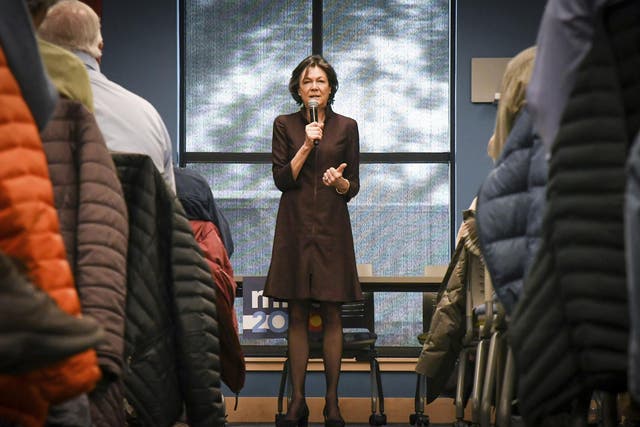 Diana Taylor, the girlfriend of Democratic Presidential candidate Mike Bloomberg. speaks about Bloomberg ahead of the presidential primary at the Morgridge Commons in Glenwood Springs, Colorado, on 17 February.