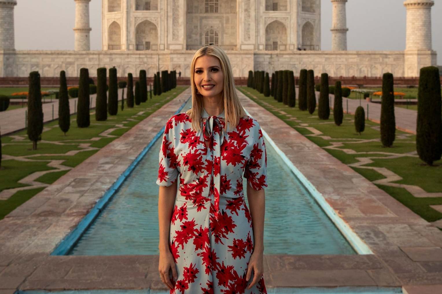 Detail of a picture by Al Drago of Reuters showing Ivanka Trump in front of the Taj Mahal