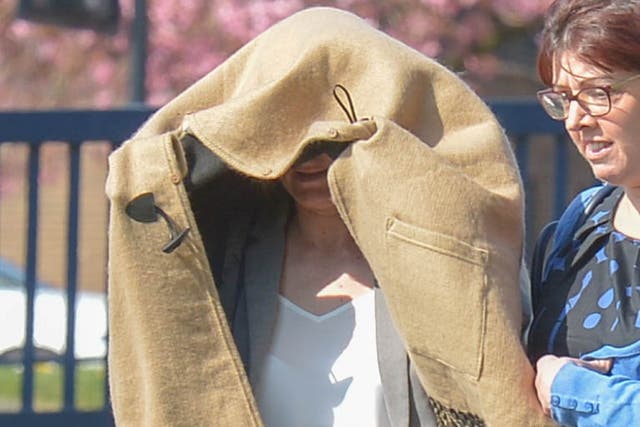 Sarah Higgins, 42, pictured leaving Huddersfield Magistrates' Court in April 2019, has been charged with manslaughter over the death of 10-month-old Skylar Giller in August 2017.