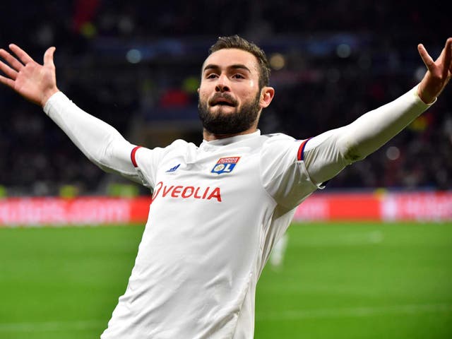 Lyon's French midfielder Lucas Tousart celebrates