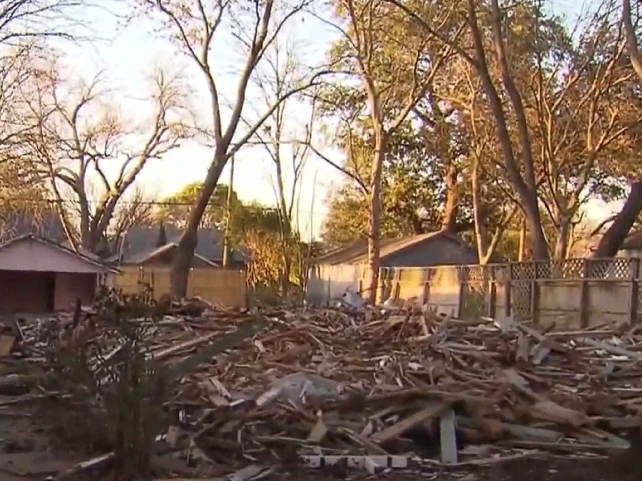 Still image taken from video of a 97-year-old house in the historic neighbourhood of Vickory Place, Dallas, US, which was accidentally demolished instead of another house.