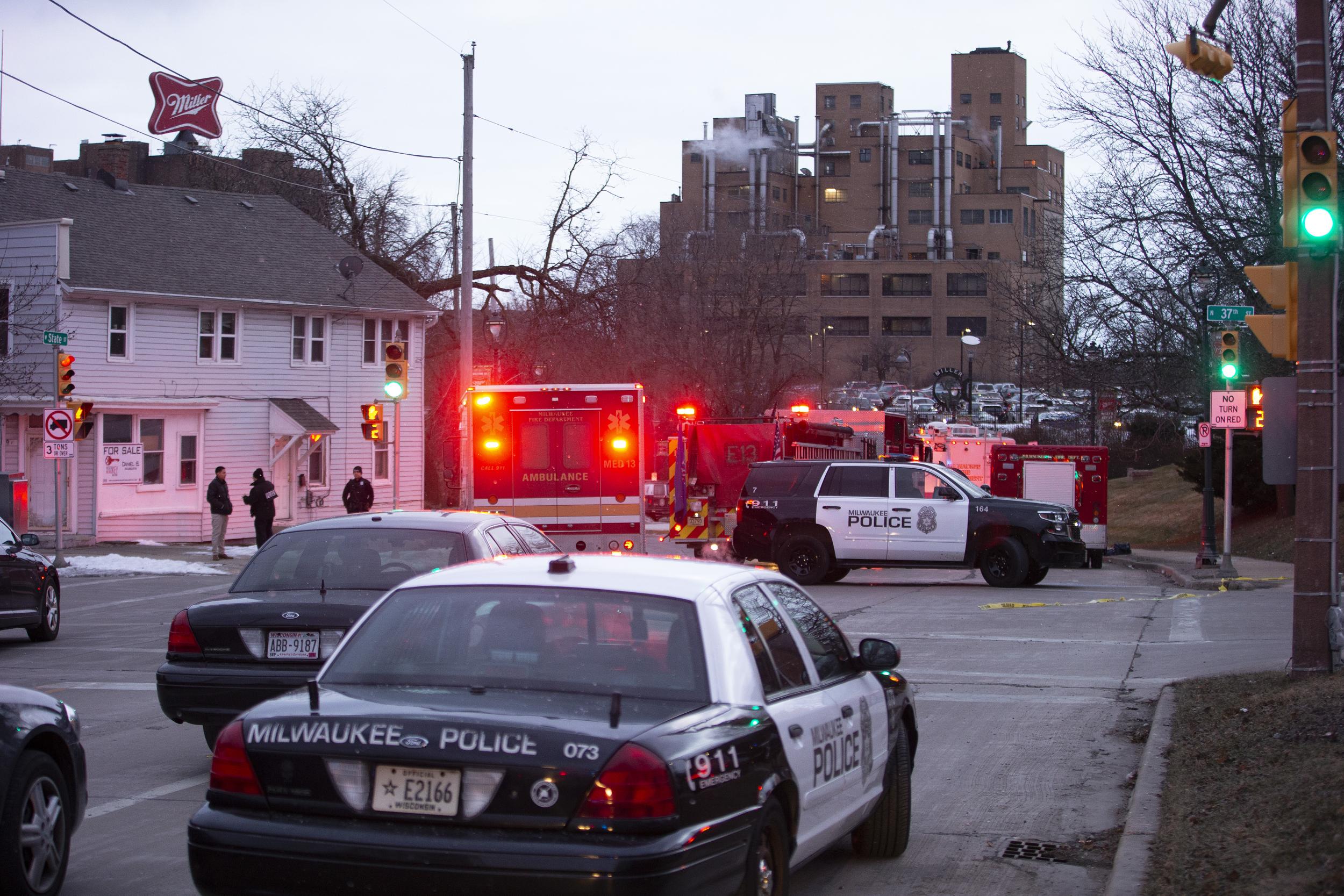 Milwaukee police respond to a shooting at the Molson Coors brewery that left six people dead.