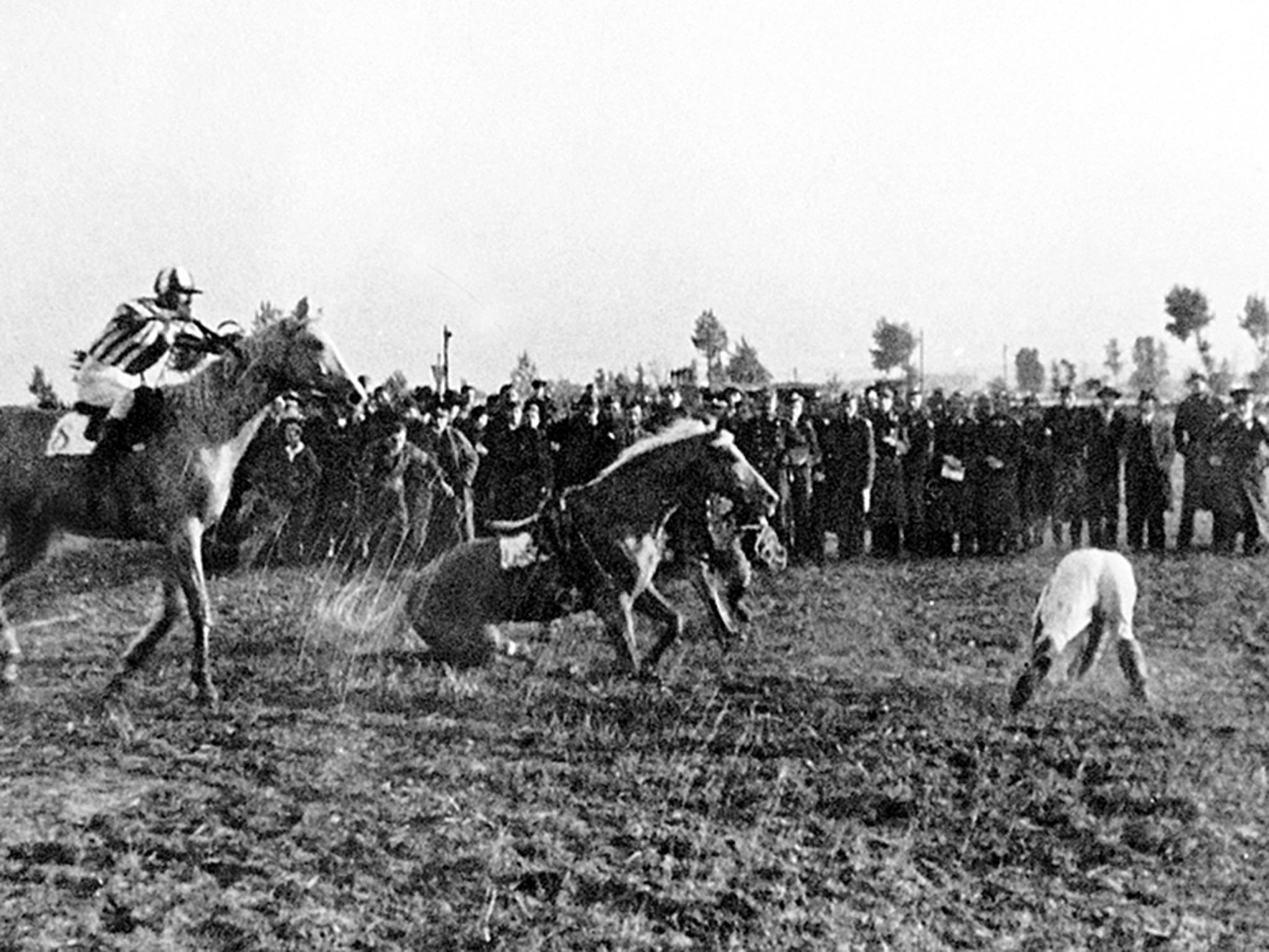 Lata and Norma successfully negotiate a water obstacle in the 1937 race