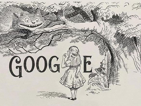 The Google Doodle is drawn in Tenniel's recognisable style
