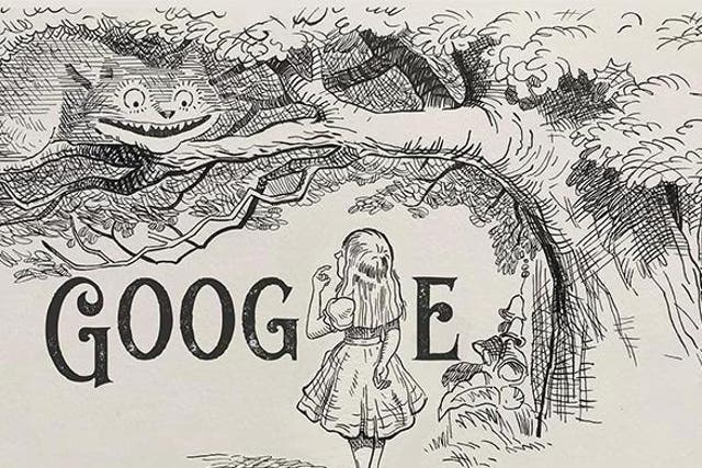 The Google Doodle is drawn in Tenniel's recognisable style
